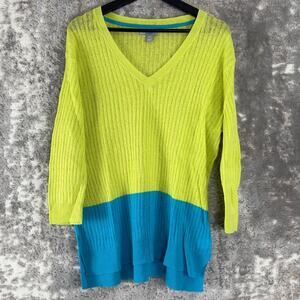 JC Penny Size XL Linen Blend Ribbed Colorblock 2 Tone Sweater Yellow Blue
